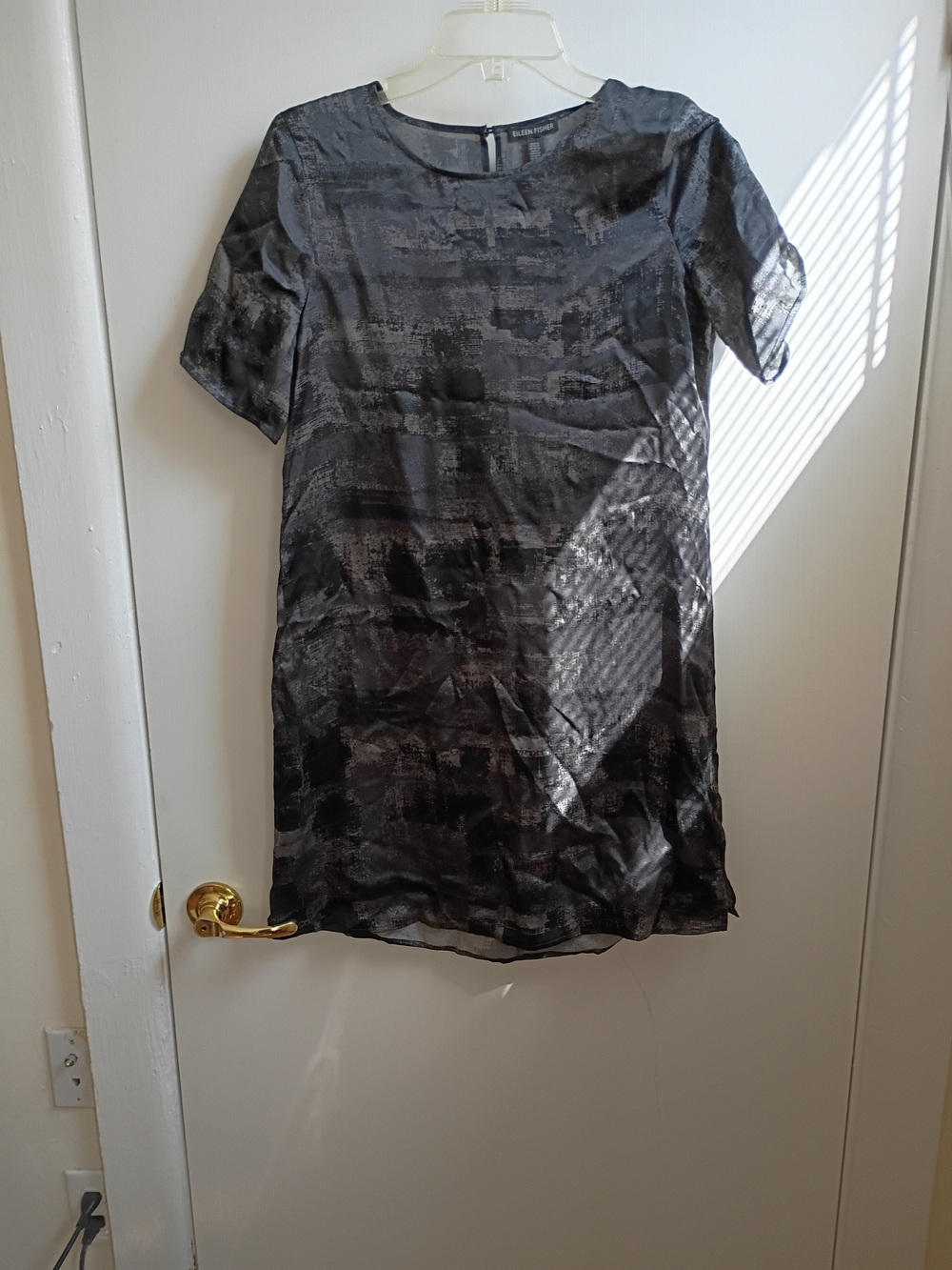 Eileen Fisher Black Short-Sleeve Abstract-Texture Dress